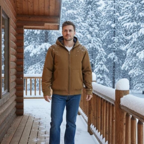 Woolrich M Men Coat Canvas Hooded Jacket Plaid Kangaroo Pocket Winter Hoodie - Picture 11 of 13